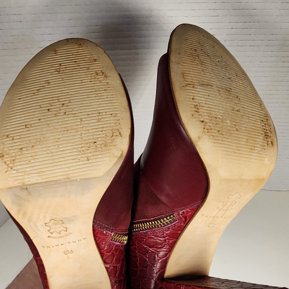Trina Turk Los Gatos Croc Leather Heels Wine Color Zip Peep Toe 8M - Picture 8 of 11